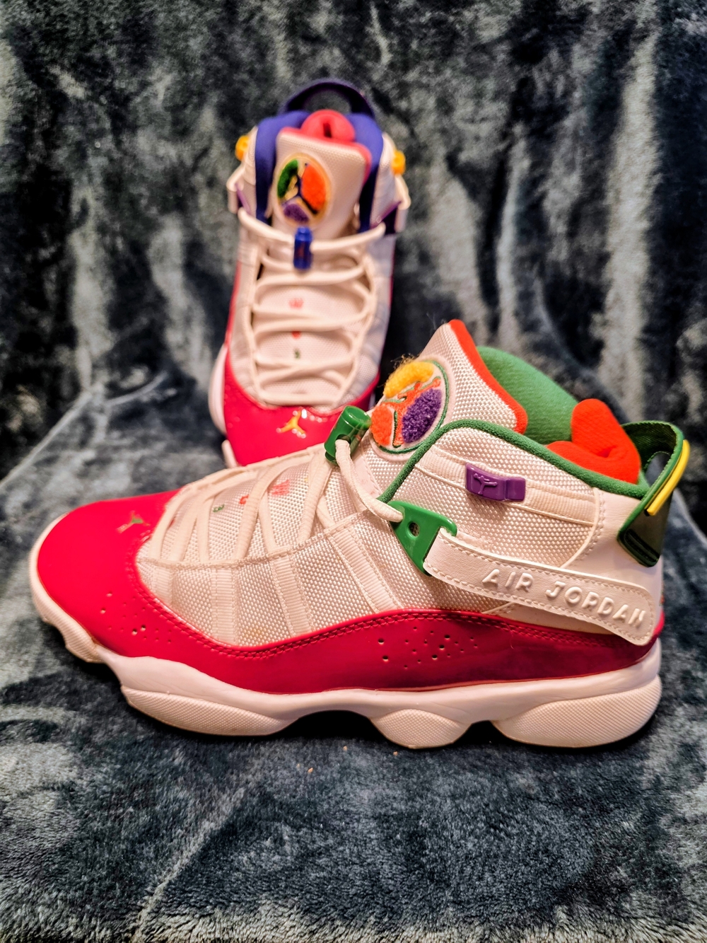 Jordan Men’s Athletic Shoes White Red Green Purple Accents